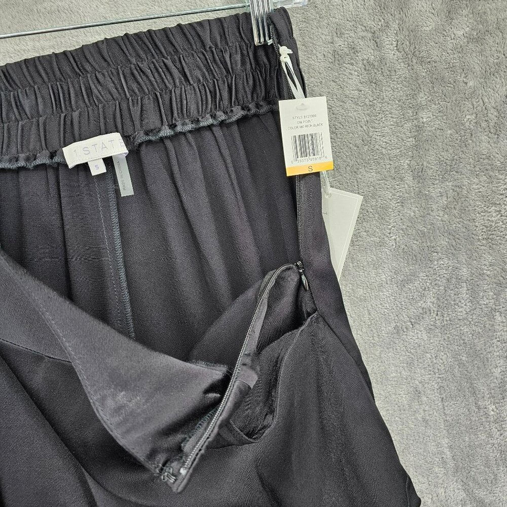 1 State On Point Satin Shorts S Black Flat Front Elastic Waist Zip High Rise New - Picture 7 of 12